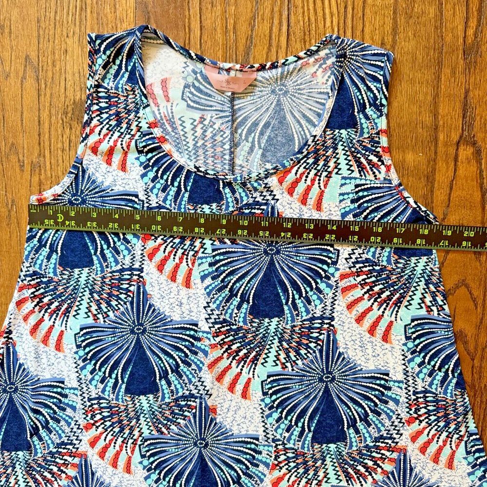 SJS A Line Dress Textured Abstract Star Burst Pattern Red White Blue July 4th LG - Picture 6 of 10